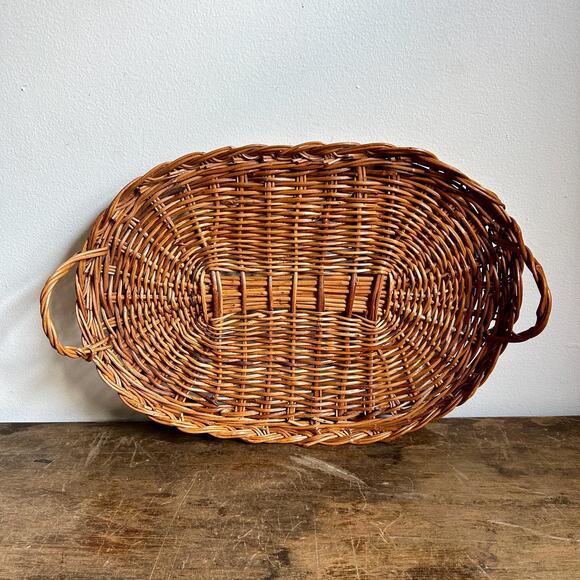 Vintage Wicker Oval Decorative Tray with Handles | Woven Tray | Cottagecore Tray - Picture 1 of 4